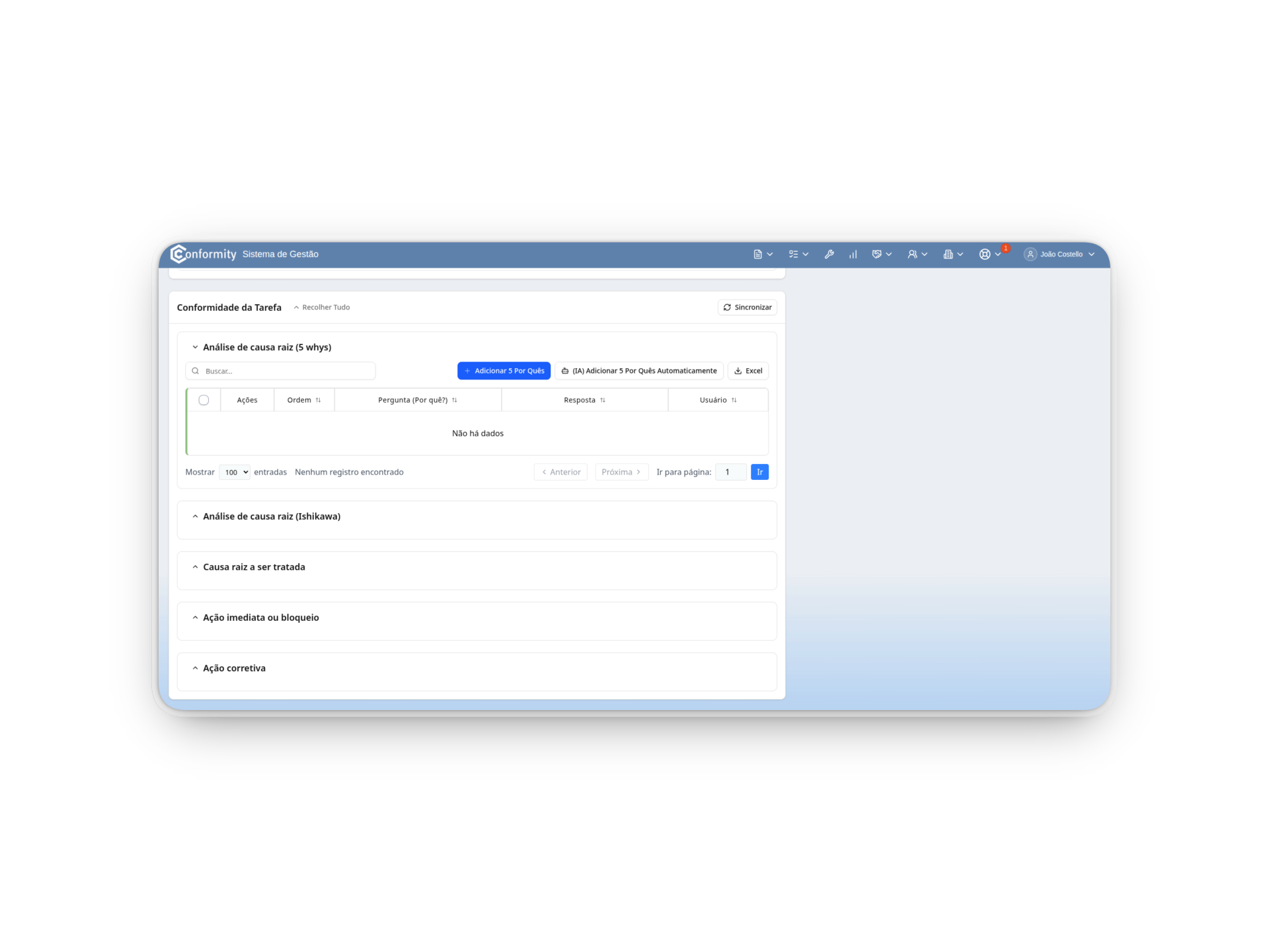 Gestão de Não Conformidades